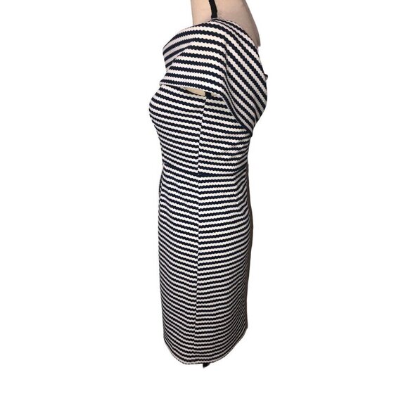 Hutch Off Shoulder Dress Size S Blue White Striped Knit Asymmetrical Nautical - Picture 6 of 11